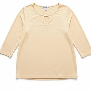 Southern Lady Top Women's 2X Pale Yellow Keyhole Metal Bar Accent 3/4 Sleeve